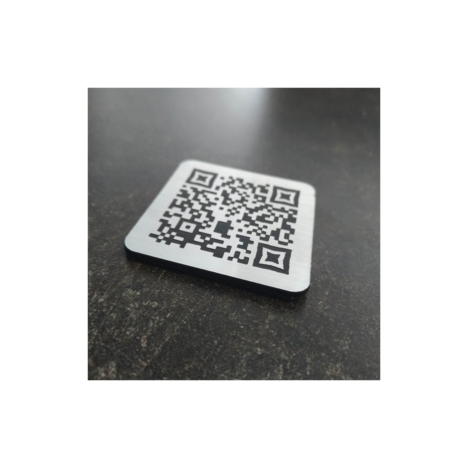 DECOHO Menu Sans Contact QR Code – Pictogramme Carré Argent Brossé 5x5 Cm Pour Restaurant & Hôtel