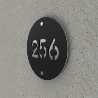 Numéro de rue / maison noir mat avec fond personnalisable - Modèle Round - Numéro rond diamètre 20 cm