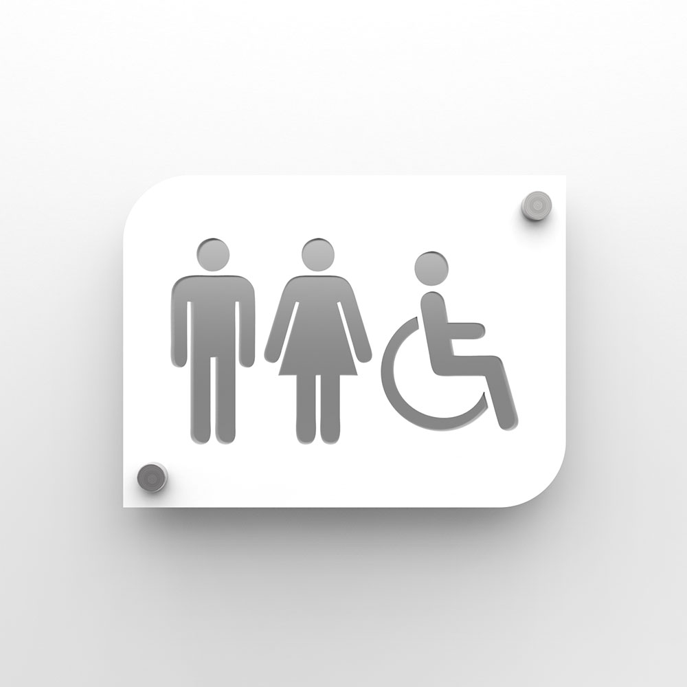 Pictogramme plexi toilettes trio hommes/femmes handicapés PMR - Signalétique toilettes