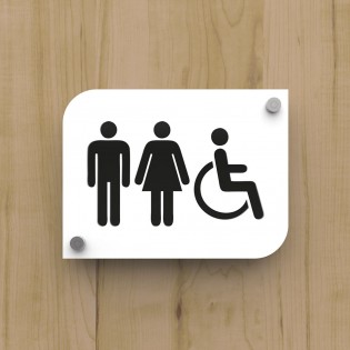 Pictogramme plexi toilettes trio hommes/femmes handicapés PMR - Signalétique toilettes