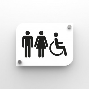 Pictogramme plexi toilettes trio hommes/femmes handicapés PMR - Signalétique toilettes