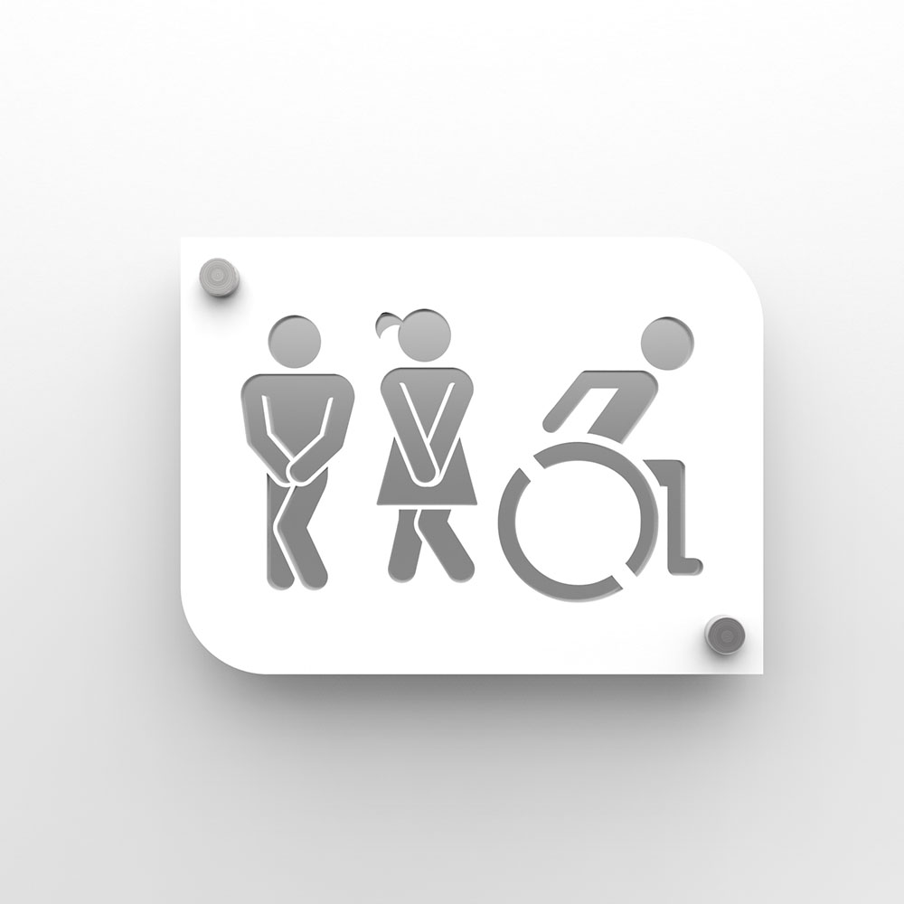 Plaque de porte design toilettes trio hommes / femmes / handicapés PMR - Pictogramme WC homme / femme / PMR