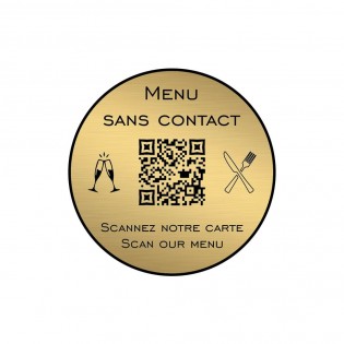 Menu sans contact personnalisé format rond QR Code - Présentation menu hôtel restaurant sans contact - Couleur or brossé