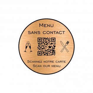 Menu sans contact personnalisé format rond QR Code - Présentation menu hôtel restaurant sans contact - Couleur cuivre brossé