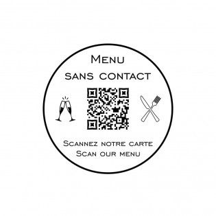 Menu sans contact personnalisé format rond QR Code - Présentation menu hôtel restaurant sans contact - Couleur blanc