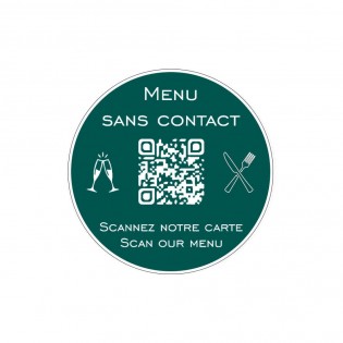 Menu sans contact personnalisé format rond QR Code - Présentation menu hôtel restaurant sans contact - Couleur vert foncé