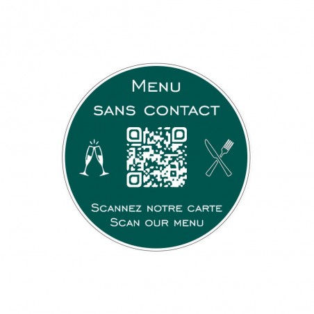 Menu sans contact personnalisé format rond QR Code - Présentation menu hôtel restaurant sans contact - Couleur vert foncé