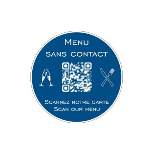 Menu sans contact personnalisé format rond QR Code - Présentation menu hôtel restaurant sans contact - Couleur bleu