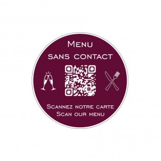 Menu sans contact personnalisé format rond QR Code - Présentation menu hôtel restaurant sans contact - Couleur bordeaux