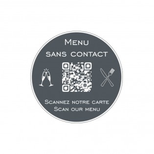 Menu sans contact personnalisé format rond QR Code - Présentation menu hôtel restaurant sans contact - Couleur gris