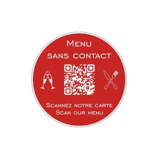 Menu sans contact personnalisé format rond QR Code - Présentation menu hôtel restaurant sans contact - Couleur rouge