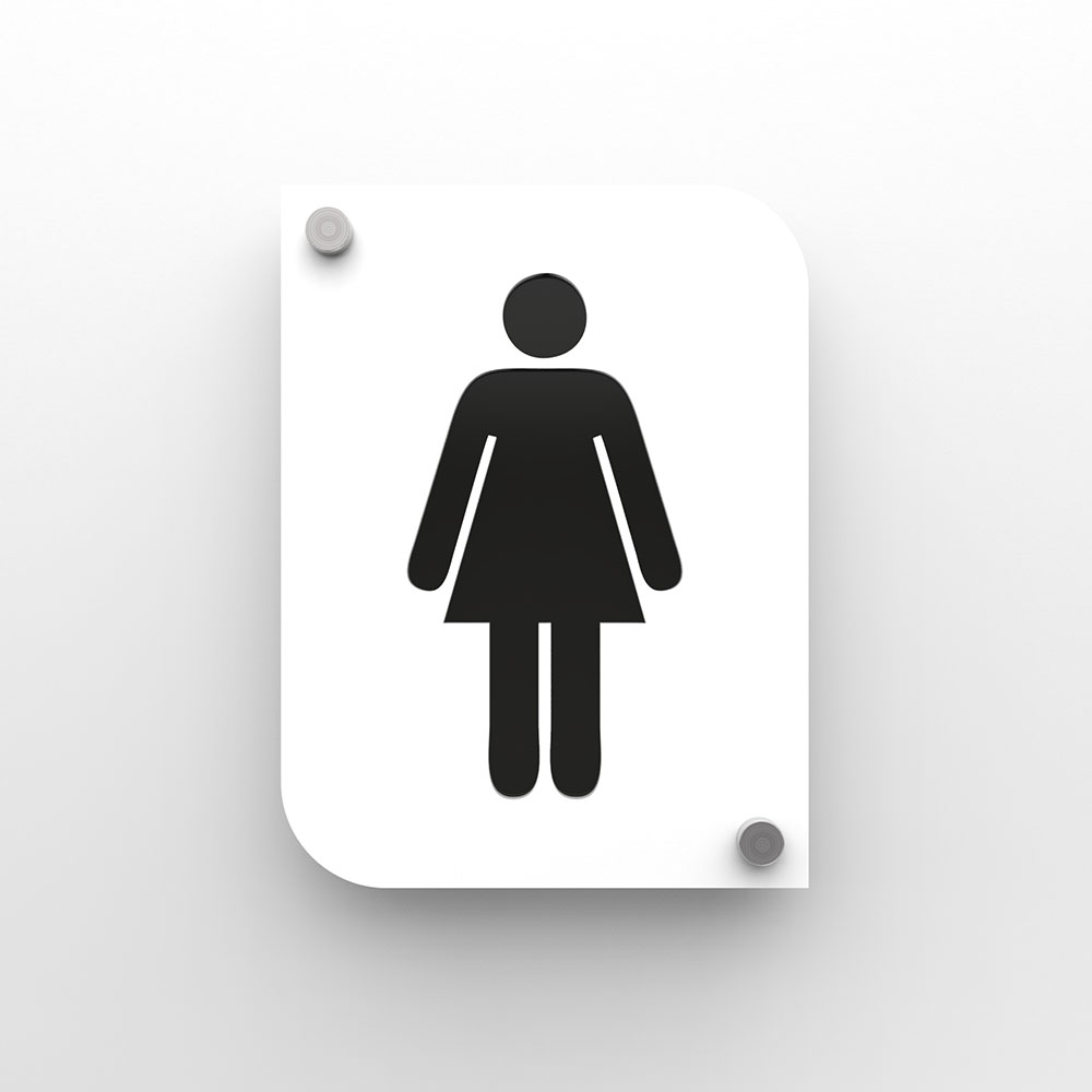 Pictogramme plexi toilettes femmes couleur blanc - Signalétique plaque de porte toilettes femme