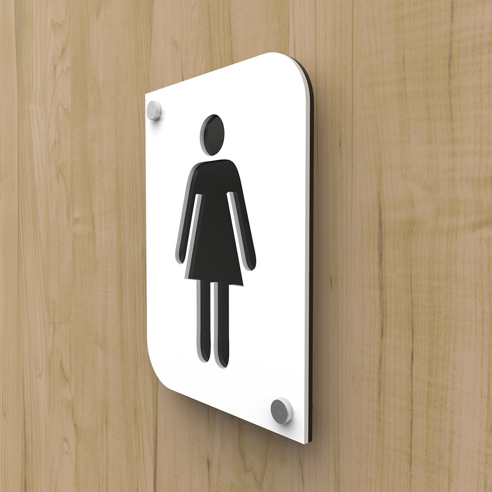 Pictogramme plexi toilettes femmes couleur blanc - Signalétique plaque de porte toilettes femme