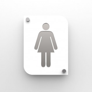 Pictogramme plexi toilettes femmes couleur blanc - Signalétique plaque de porte toilettes femme