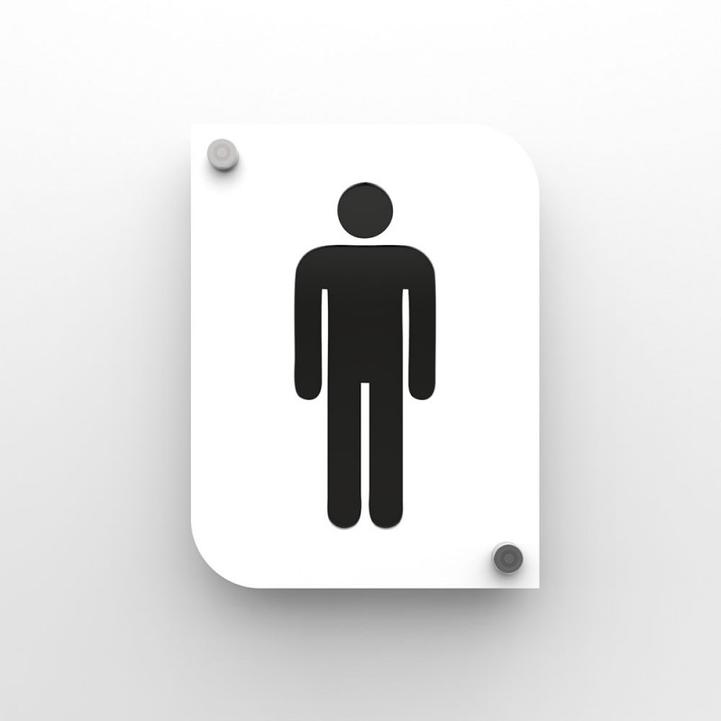 Pictogramme plexi toilettes hommes couleur blanc - Signalétique plaque de porte toilettes homme