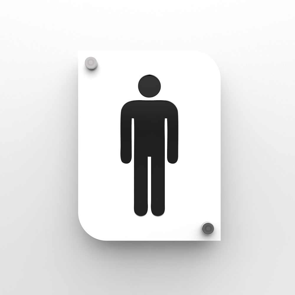 Pictogramme plexi toilettes hommes couleur blanc - Signalétique plaque de porte toilettes