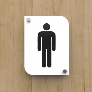 Pictogramme plexi toilettes hommes couleur blanc - Signalétique plaque de porte toilettes homme