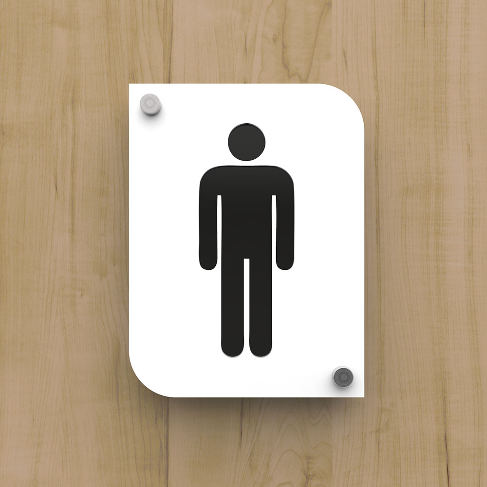 Pictogramme plexi toilettes hommes couleur blanc - Signalétique plaque de porte toilettes