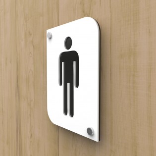 Pictogramme plexi toilettes hommes couleur blanc - Signalétique plaque de porte toilettes homme