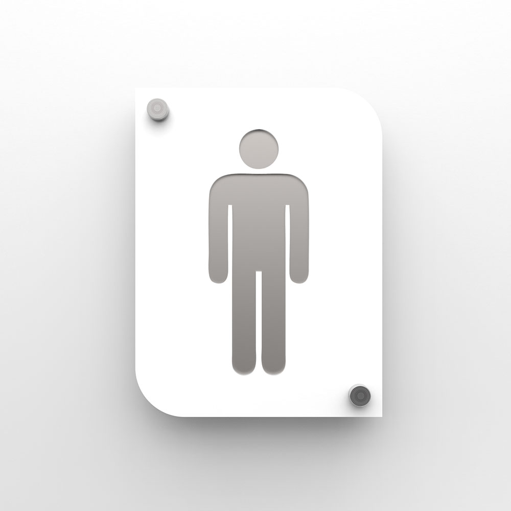 Pictogramme plexi toilettes hommes couleur blanc - Signalétique plaque de porte toilettes homme