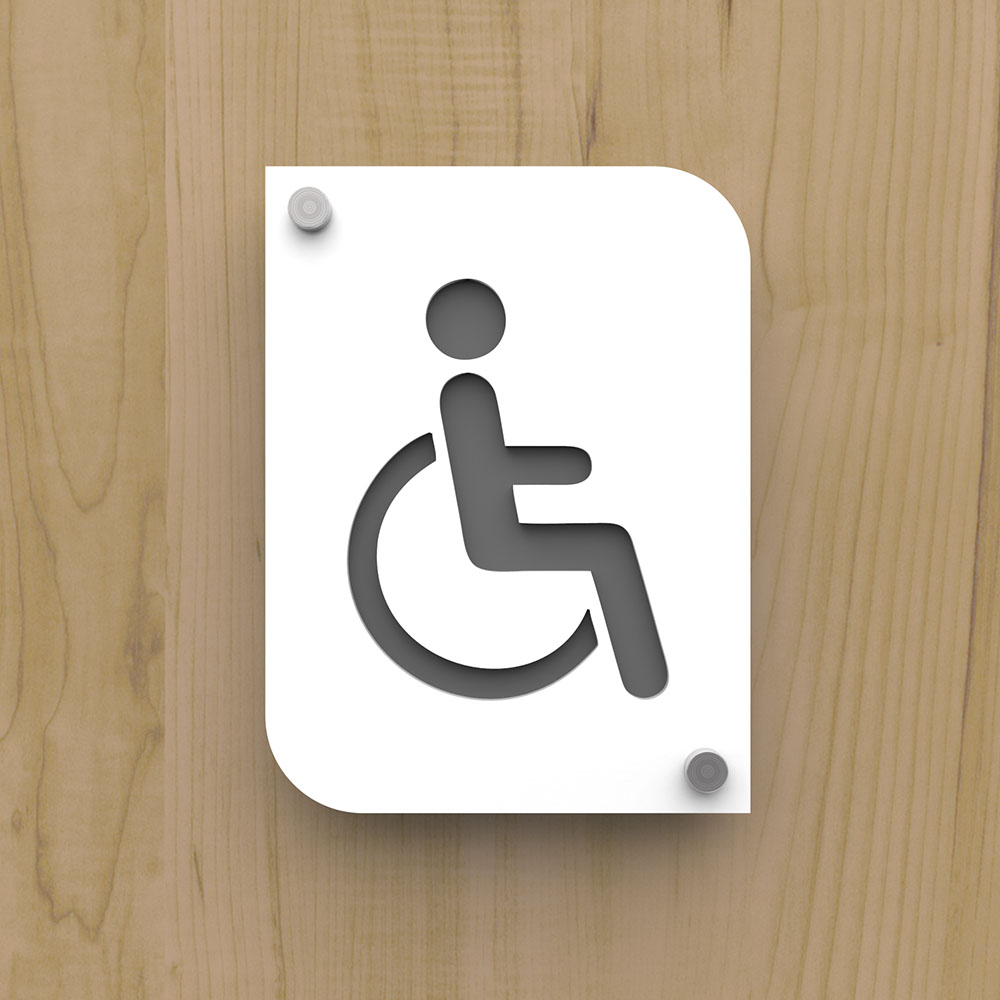 Pictogramme plexi toilettes handicapés PMR couleur blanc - Signalétique plaque de porte toilettes PMR