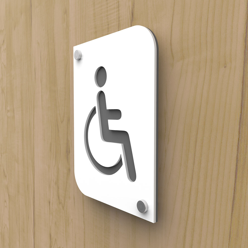 Pictogramme plexi toilettes handicapés couleur blanc - Signalétique plaque de porte toilettes