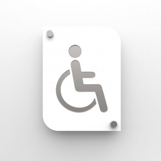 Pictogramme plexi toilettes handicapés PMR couleur blanc - Signalétique plaque de porte toilettes PMR