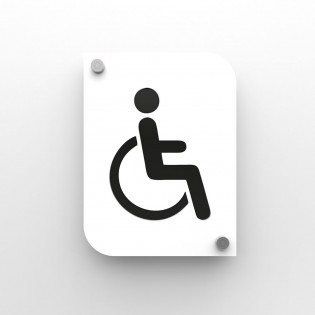 Pictogramme plexi toilettes handicapés PMR couleur blanc - Signalétique plaque de porte toilettes PMR