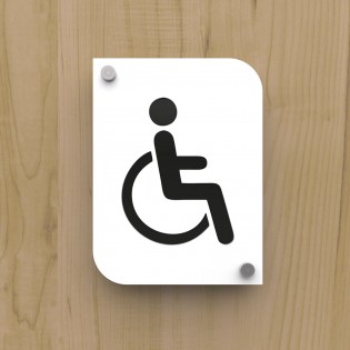 Pictogramme plexi toilettes handicapés PMR couleur blanc - Signalétique plaque de porte toilettes PMR