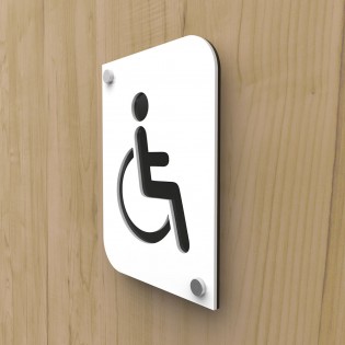 Pictogramme plexi toilettes handicapés PMR couleur blanc - Signalétique plaque de porte toilettes PMR