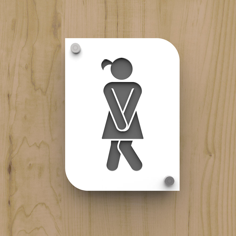 Plaque de porte design en plexi toilettes femmes couleur blanc personnalisable - Pictogramme toilettes WC femmes