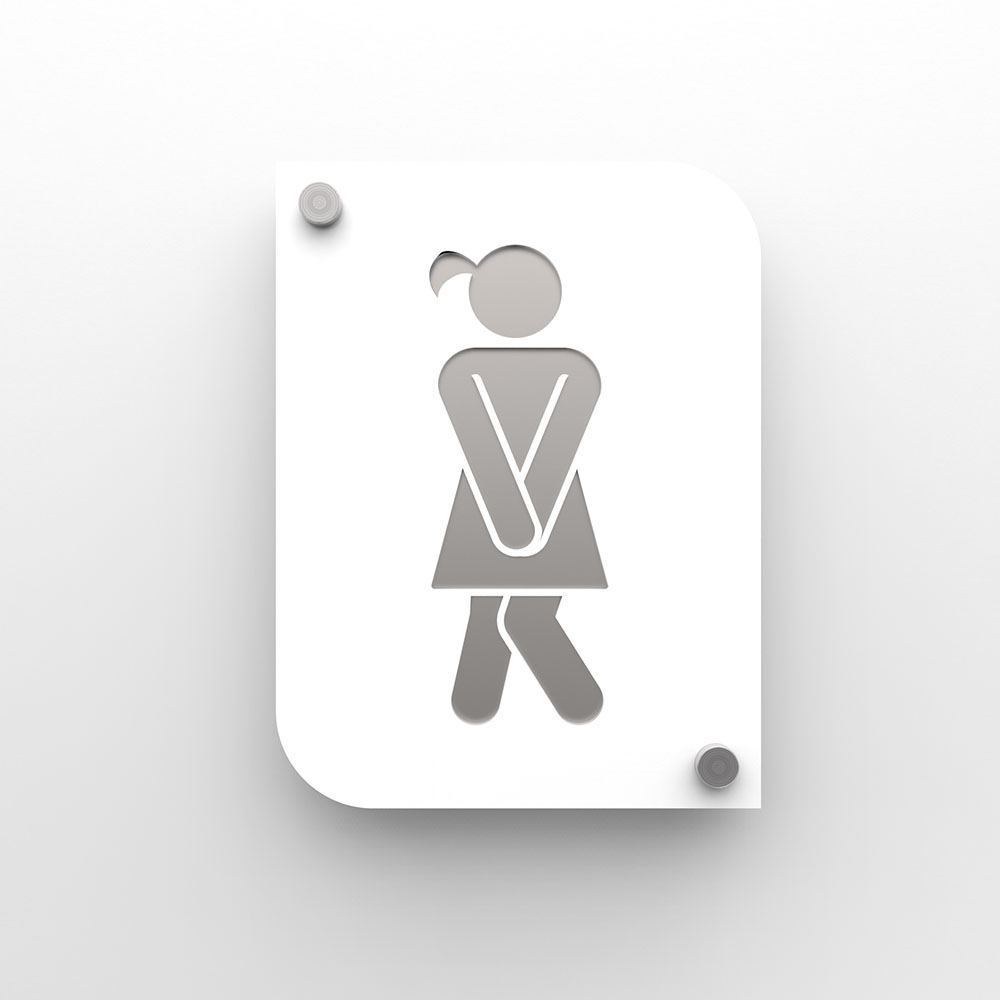 Plaque de porte design en plexi toilettes femmes couleur blanc personnalisable - Pictogramme toilettes WC femmes