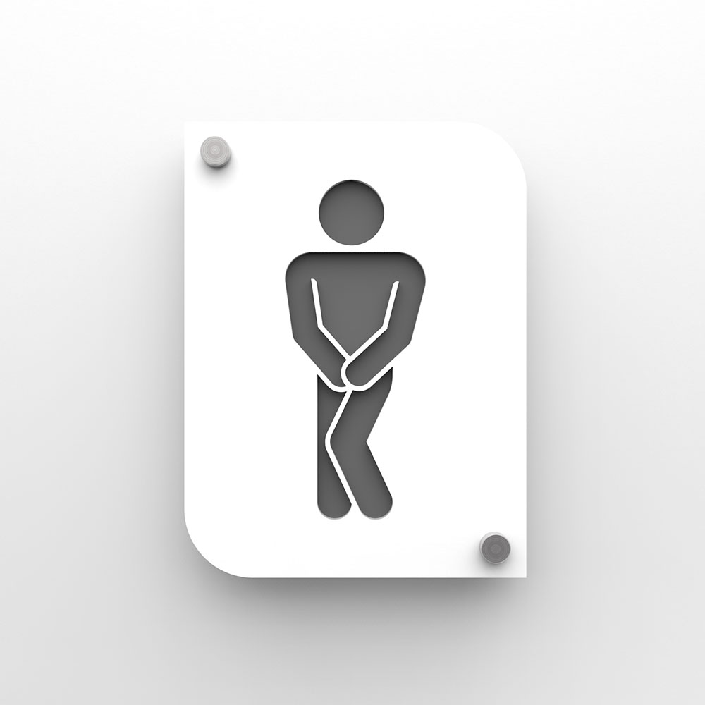Plaque de porte design en plexi toilettes hommes couleur blanc personnalisable - Pictogramme toilettes WC hommes