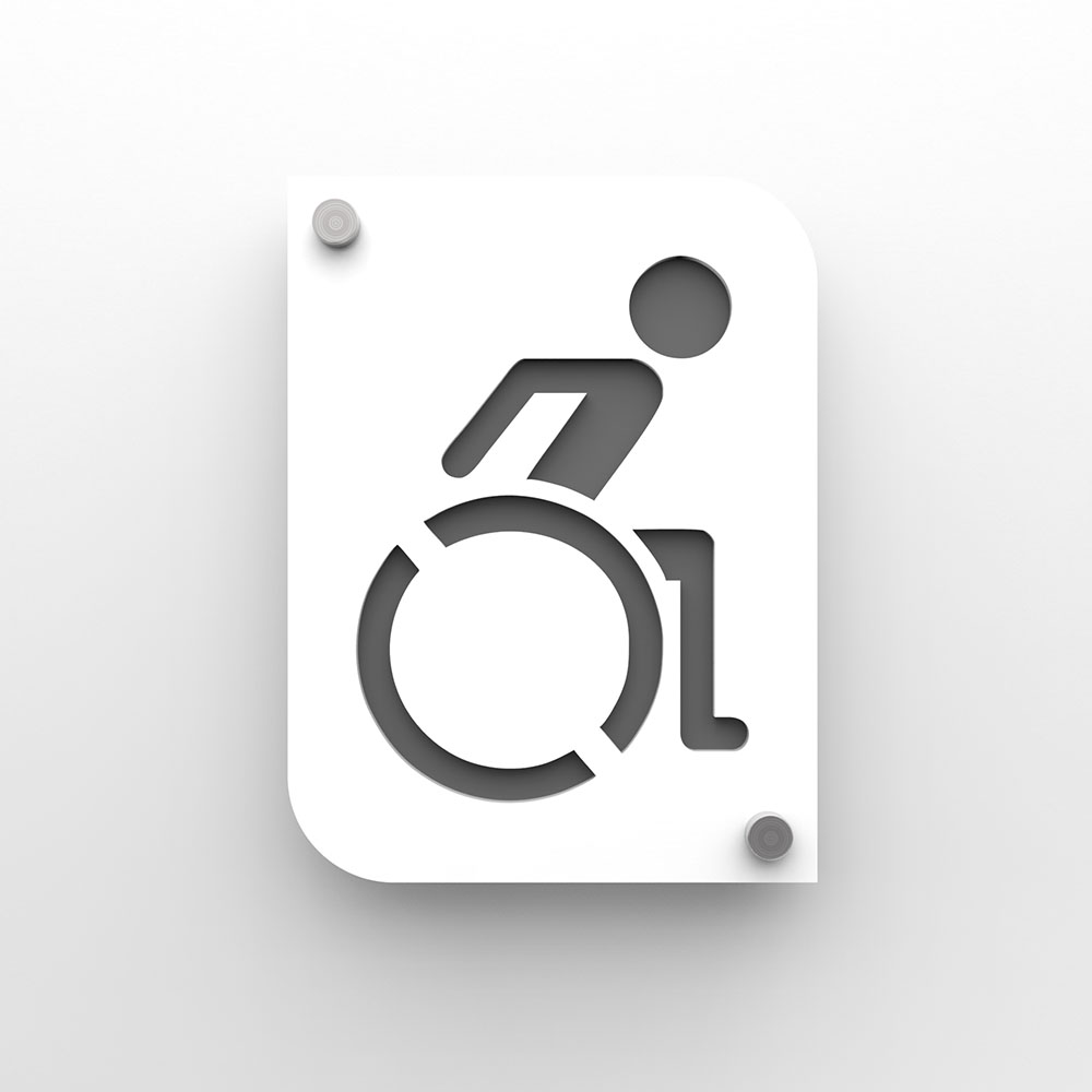 Plaque de porte design toilettes handicapés PMR couleur blanc à personnaliser - Pictogramme WC handicapés PMR