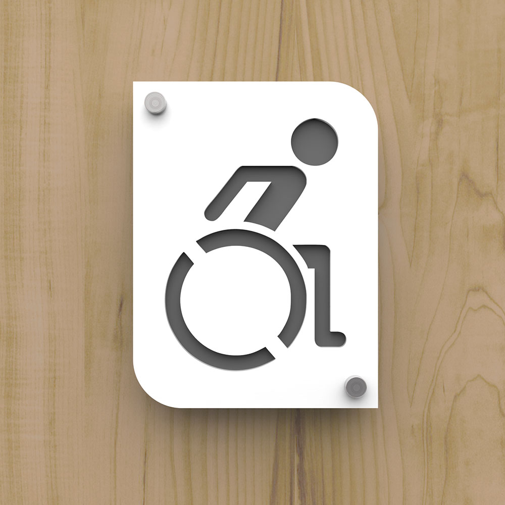 Plaque de porte design toilettes handicapés PMR couleur blanc à personnaliser - Pictogramme WC handicapés PMR