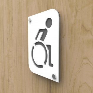 Plaque de porte design toilettes handicapés PMR couleur blanc à personnaliser - Pictogramme WC handicapés PMR