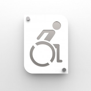 Plaque de porte design toilettes handicapés PMR couleur blanc à personnaliser - Pictogramme WC handicapés PMR