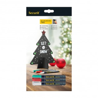 Ardoise de table silhouette 3D noire modèle Sapin de Noël + 3 feutres-craie - Décoration Noël ardoise restaurant