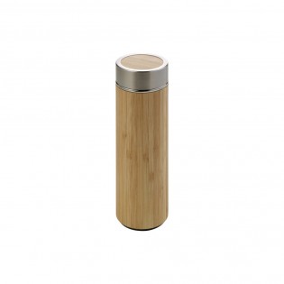 Bouteille isotherme bambou et acier personnalisable par gravure laser 420mL - Thermos boissons chaudes et froides + infuseur