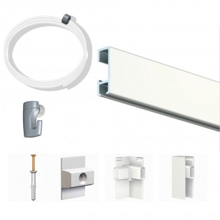 Pack Eco 2 mètres de cimaise Click Rail couleur Blanc laqué (RAL9010) - Solution suspension cadres et tableaux