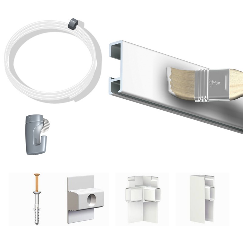 Pack Eco 8 mètres de cimaise Click Rail couleur Blanc (peut être peint) - Solution suspension cadres et tableaux Pack Eco 8 mètres de cimaise Click Rail couleur Blanc (peut être peint) - Solution suspension cadres et tableaux