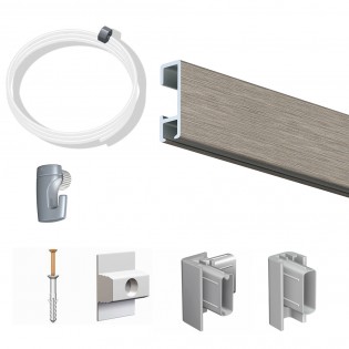 Pack Eco 2 mètres de cimaise Click Rail couleur Aluminium - Solution suspension cadres et tableaux