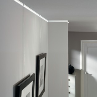 Pack complet 40 mètres cimaise Classic J couleur Blanc laqué - Suspension et déplacement facile de cadres et tableaux