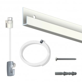 Pack complet 6 mètres cimaise Classic J couleur Blanc laqué - Suspension et déplacement facile de cadres et tableaux