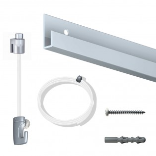 Pack complet 4 mètres cimaise Classic J couleur Aluminium - Suspension et déplacement facile de cadres et tableaux