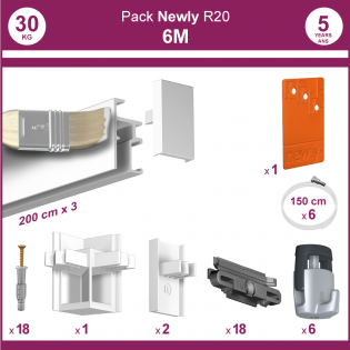 6 mètres Blanc mat : Pack complet cimaise Newly R20