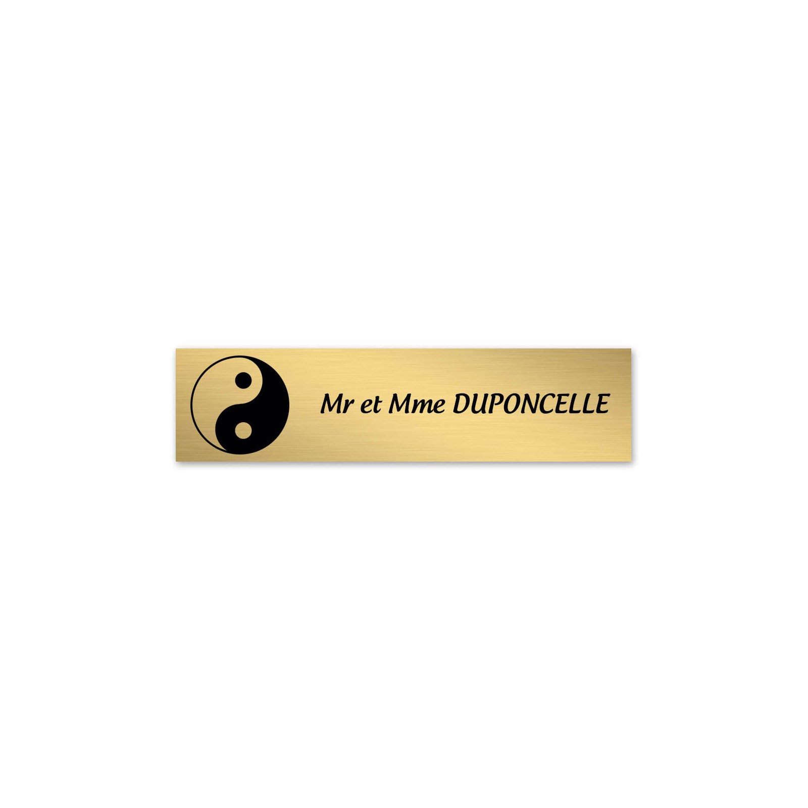 Plaque nom 1 ligne et symbole YIN YANG pour boite aux lettres type Decayeux (100x25mm) couleur or brossé