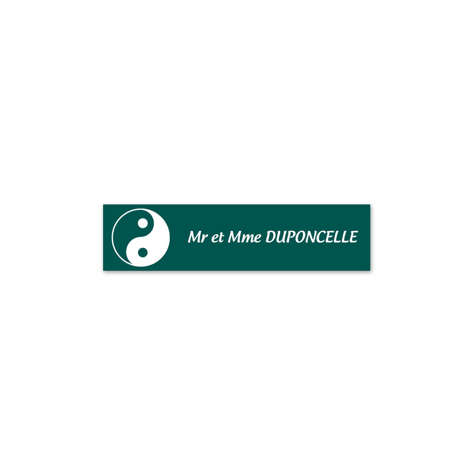 Plaque nom 1 ligne et symbole YIN YANG pour boite aux lettres type Decayeux (100x25mm) couleur vert foncé
