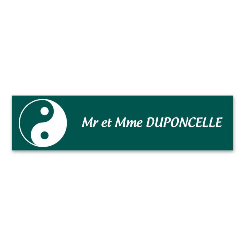 Plaque nom 1 ligne et symbole YIN YANG pour boite aux lettres type Decayeux (100x25mm) couleur vert foncé