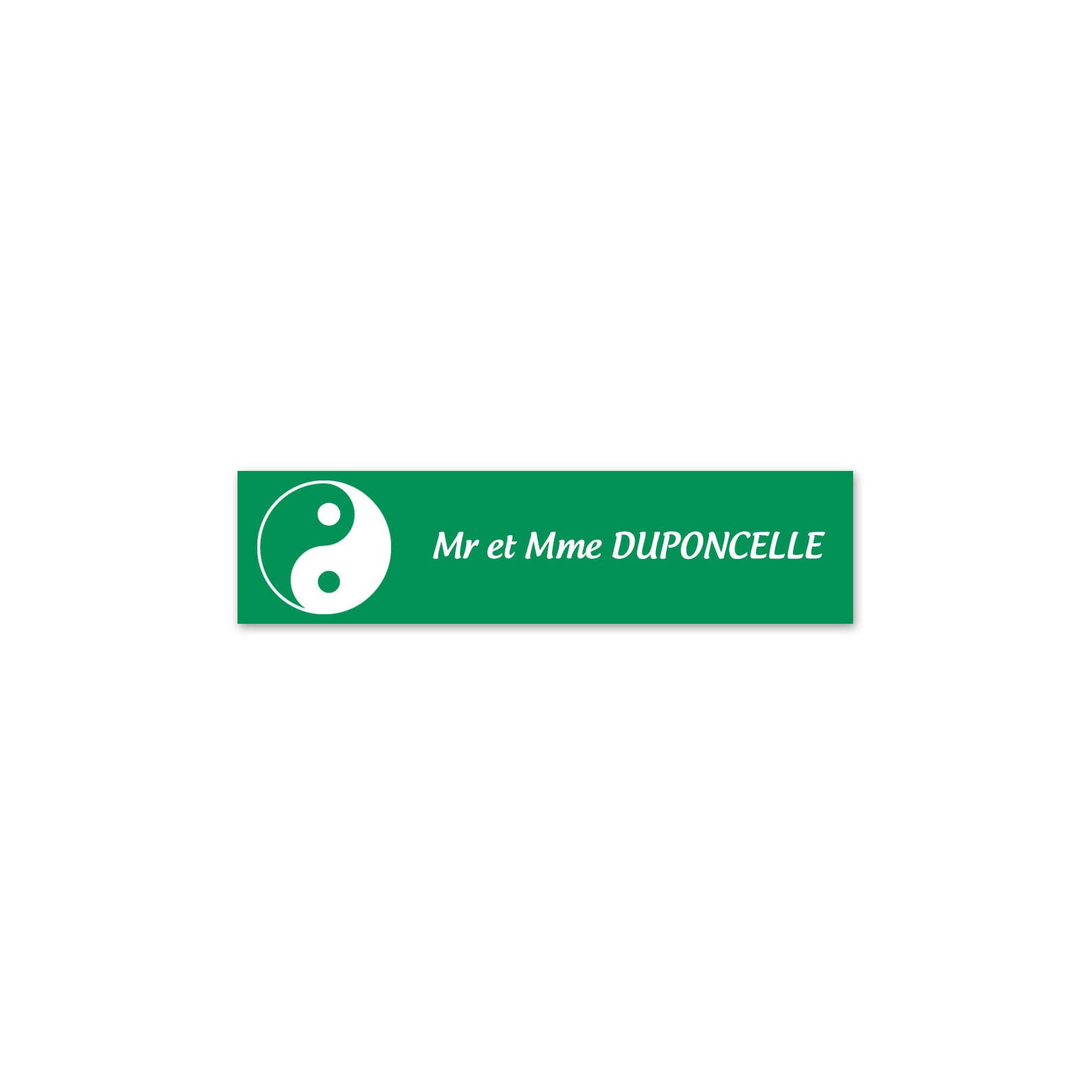 Plaque nom 1 ligne et symbole YIN YANG pour boite aux lettres type Decayeux (100x25mm) couleur vert clair